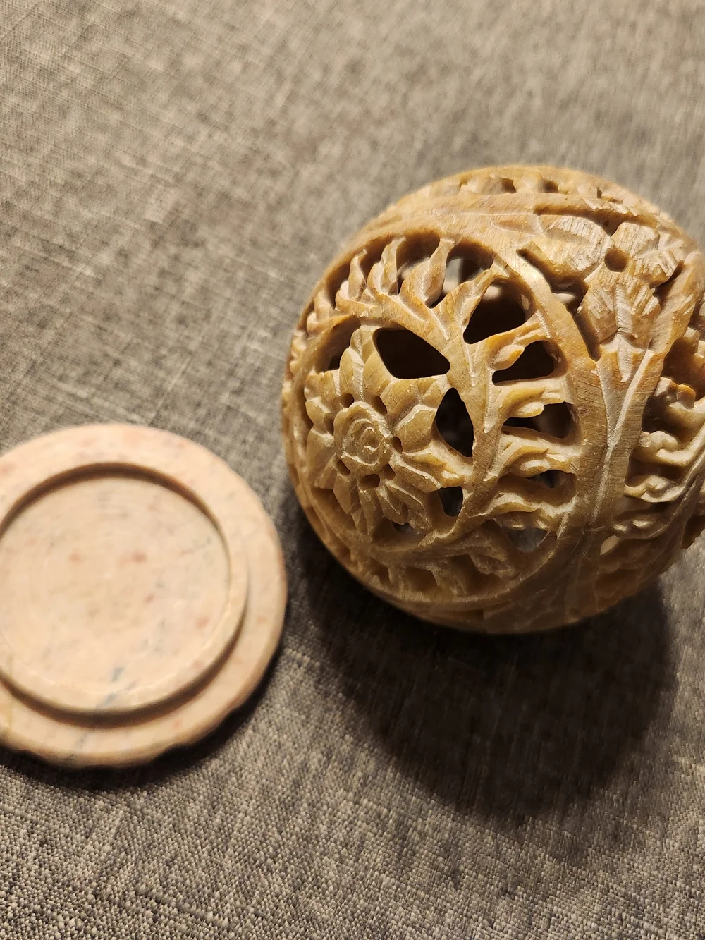 Handcrafted Carved Soapstone Tealight Holder With Floral Cutouts